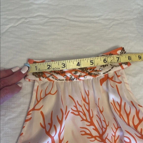 MICHAEL Michael Kors Silk Coral Print Halter Top with Embellished Waist, Size 10 - Picture 14 of 16